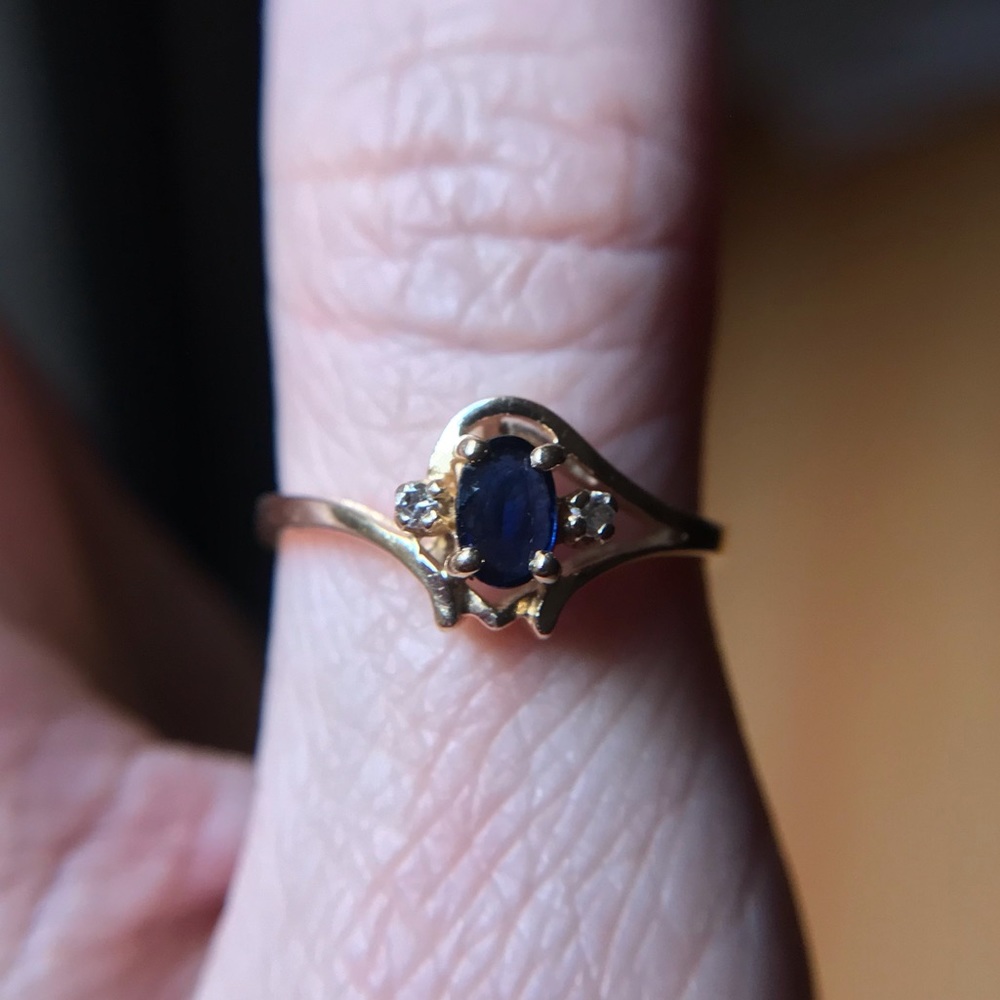 Antique 14K Sapphire Diamond Solid Gold Ring - Picture 7 of 15